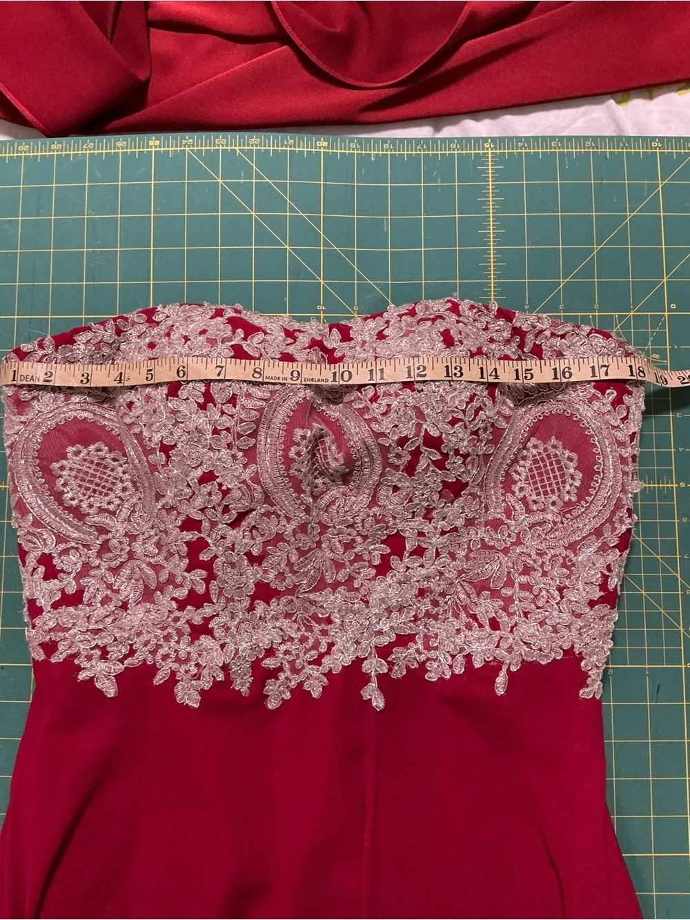 2159 - Elegant Red Evening Gown with Silver Lace Bodice - Picture 10 of 13